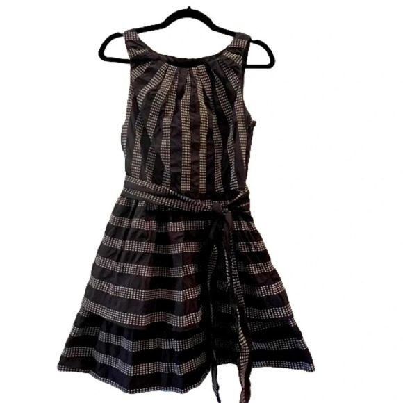 Eva Franco Anthropologie Women's Tiered Mini Dress Size 4 Sleeveless Belt Stripe - Picture 1 of 8